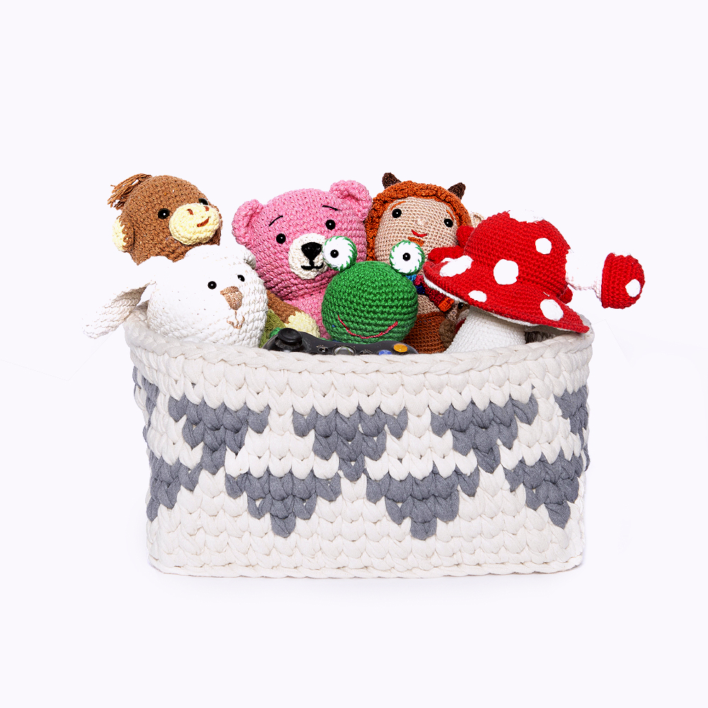 cesta feita em croche para brinquedos anne galante